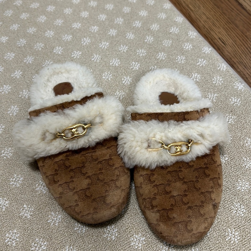Celine shearling mule slippers size 38